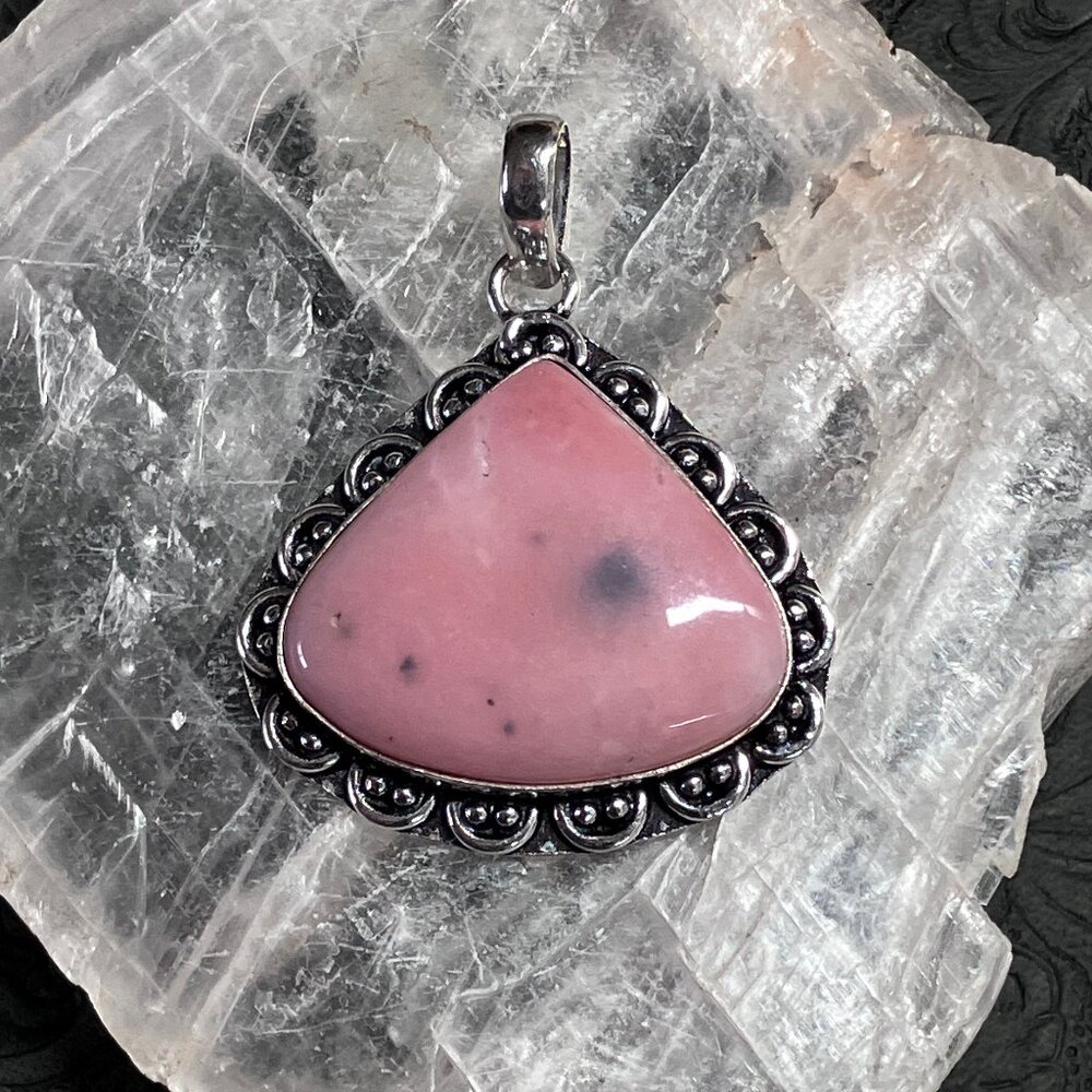 Triangular Dendritic Pink Opal Pendant Crystal St… - image 4